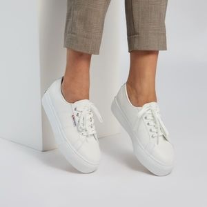 Superga white leather platform shoes, US size 7.5
